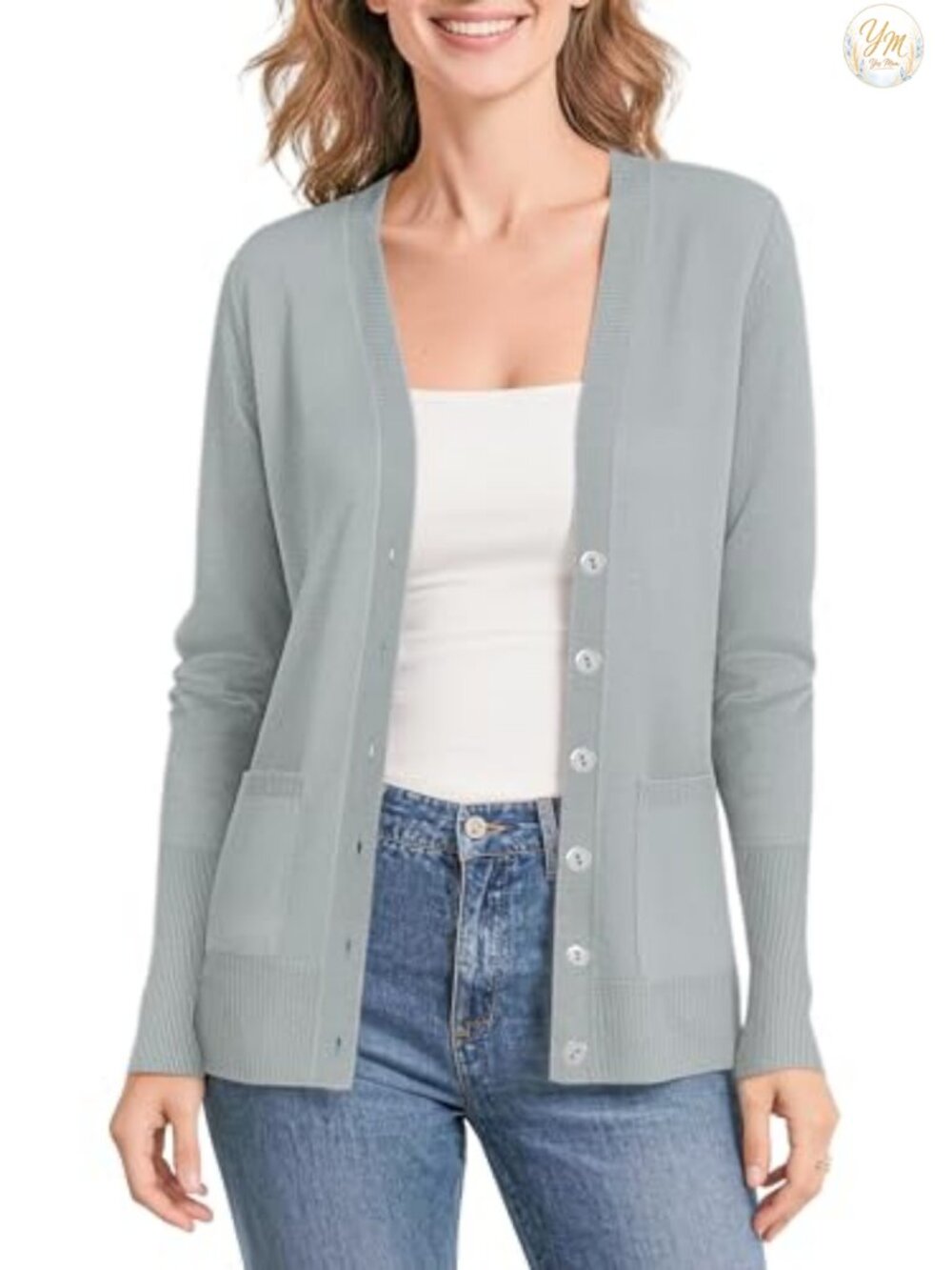 Women's Lightweight Button Front Knit Cardigan Sweater with Pockets